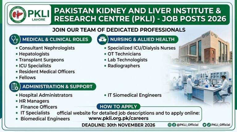 Job Posts At Pakistan Kidney And Liver Institute
