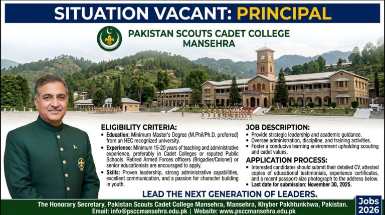 Vacancy for Principal at Pakistan Scouts Cadet College Mansehra