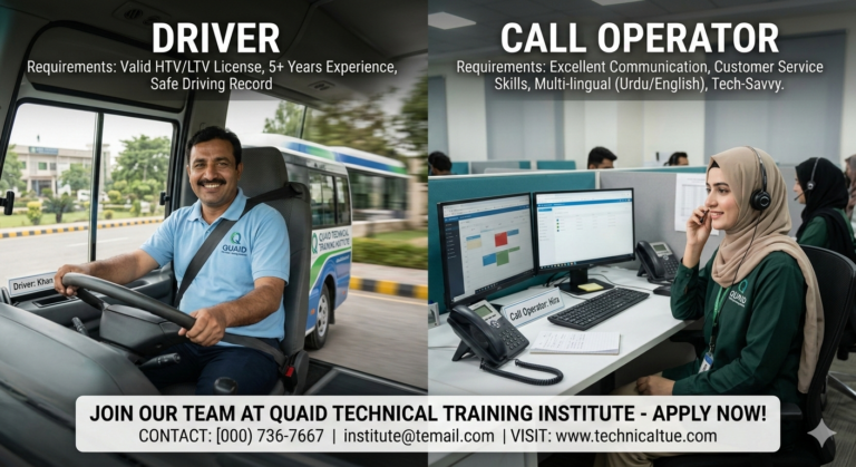Driver and Call Operator Jobs at Quaid Technical Training Institute