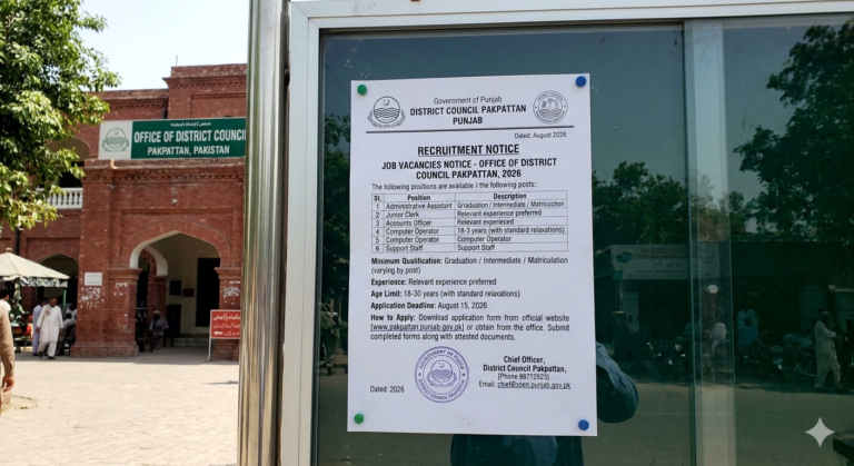 Job At Office Of District Council Pakpattan Job Notice In 2026