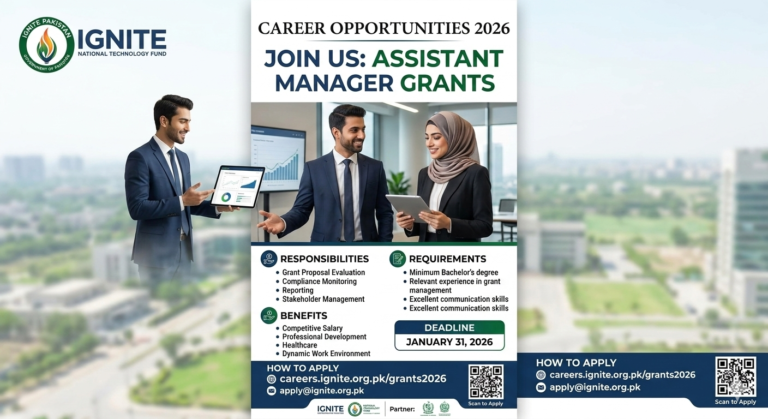 Jobs At Assistant Manager Grants 2026 In Ignite Pakistan