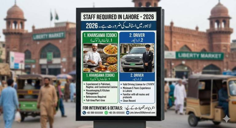 Jobs At Khansama & Driver In Lahore 2026