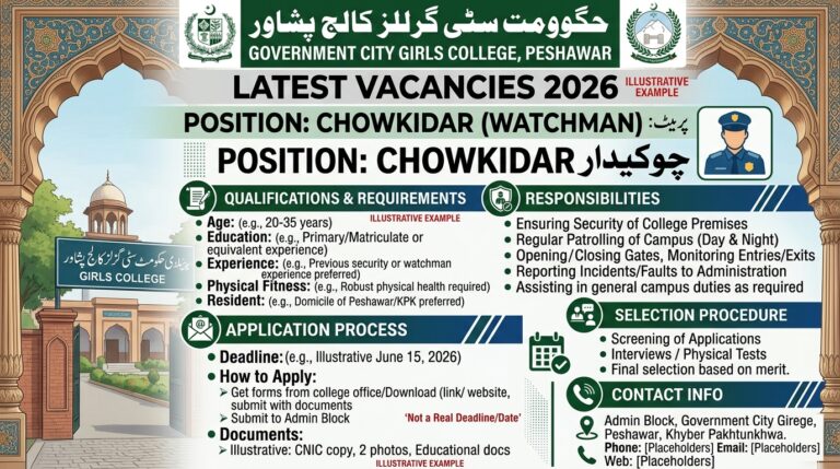 Latest Vacancies at Government City Girls College Peshawar 2026