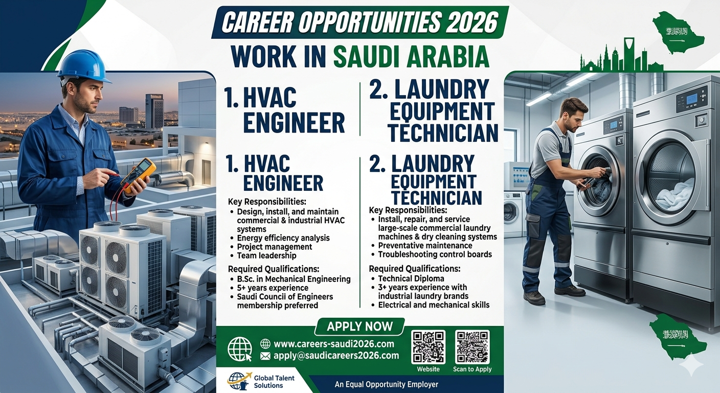 Job At HVAC Engineer & Laundry Equipment Technician Saudi Arabia 2026