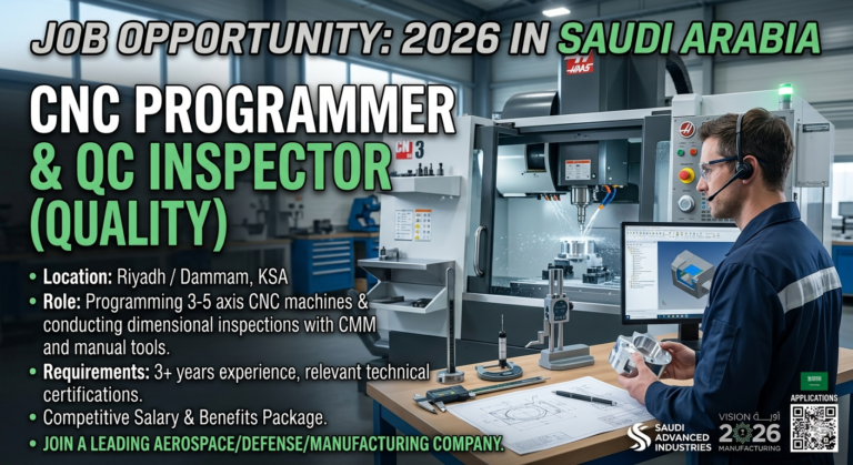 Job At CNC Programmer & QC Inspector Quality  2026 In Saudi Arabia